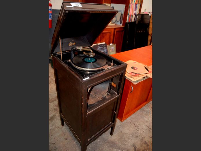 EDISON GRAMOPHONE WITH RECORDS, 51 x 45 x 108cm [Untested]