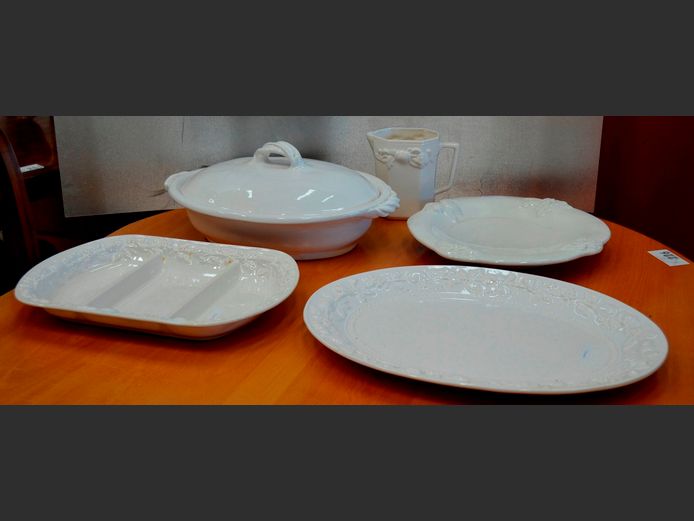 WHITE CERAMIC: LIDDED SERVING DISH, PLATTER, SNACK DISK, etc
