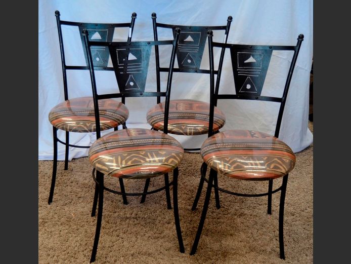 SET OF 4 METAL FRAMED DINING CHAIRS