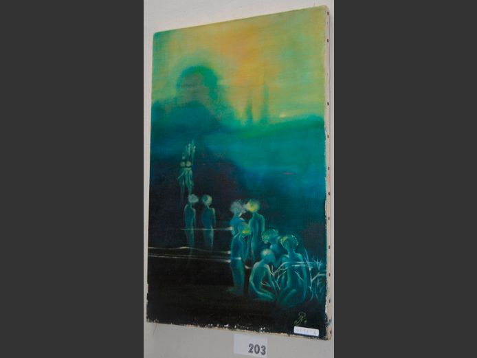 UNFRAMED OIL ON CANVAS "FIGURES" SIGNED PIA KNIEP, 61 x 38cm
