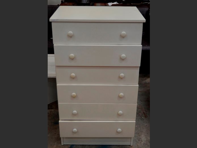 WHITE 6-DRAWER TALLBOY, 61 x 45 x 105cm