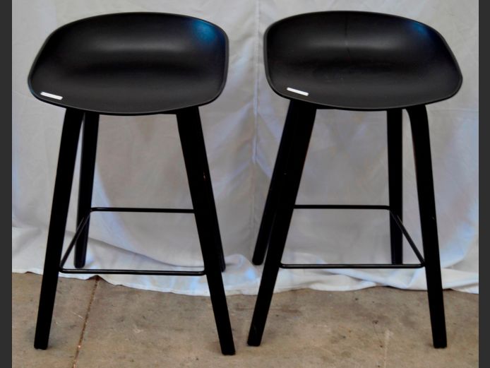 PAIR BLACK BAR STOOLS, 64cm High