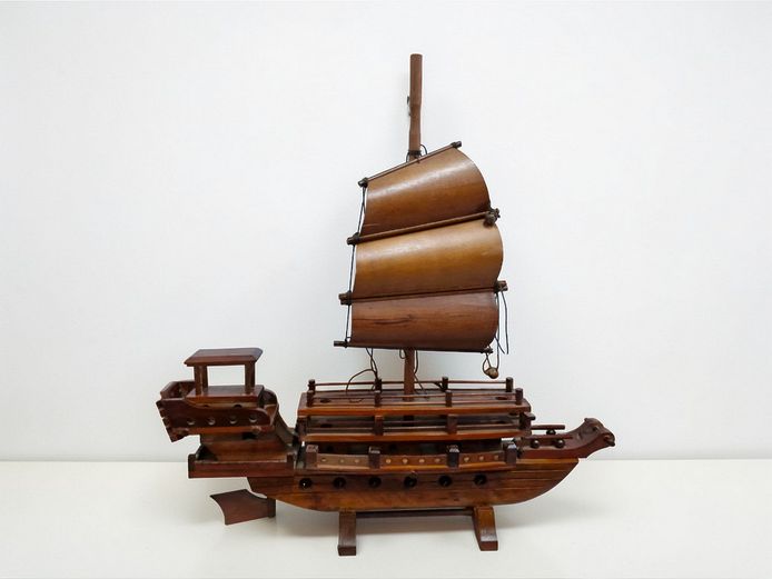 Vintage Wooden Traditional Chinese Sailing Vessel Model