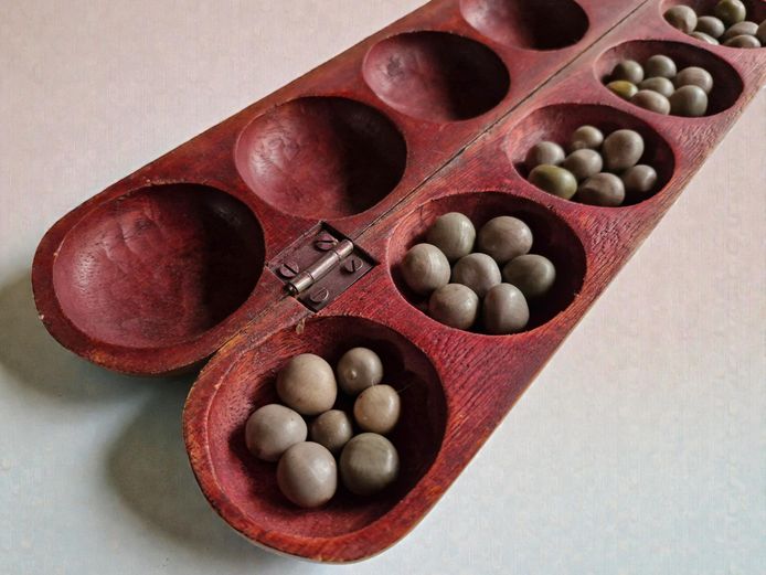 Hand-Carved Wooden Mancala Folding Game Board