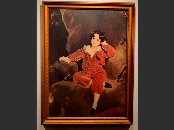GILT FRAMED PRINT "SEATED BOY", 49.2 x 68.7cm