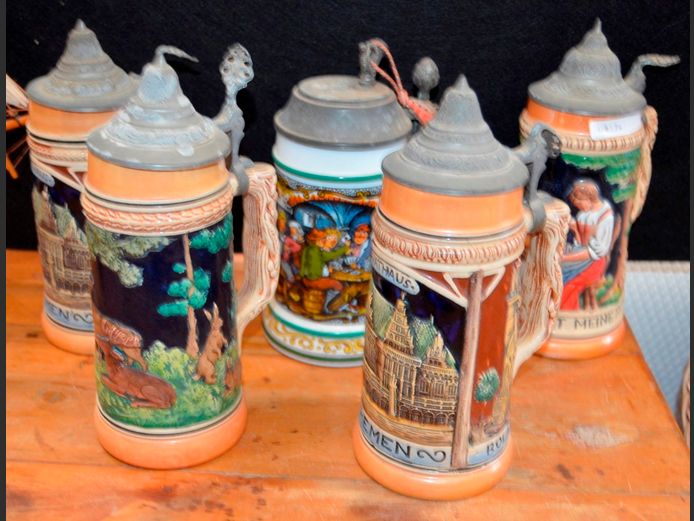 COLLECTION OF 5 GERMAN BEER STEINS