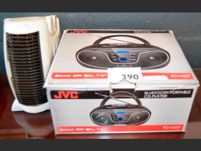 JVC PORTABLE BLUETOOTH CD PLAYER & A FAN HEATER [Switch on]