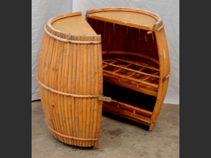 CANE BARREL STYLE BAR CABINET, 57cm Diameter x 64cm High