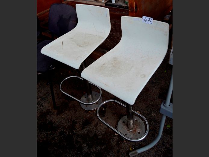 PAIR WHITE FLOOR MOUNT BAR CHAIRS