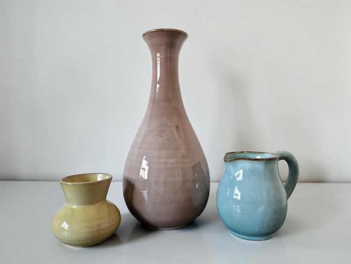 Trio of Studio Pottery Vases & Creamer