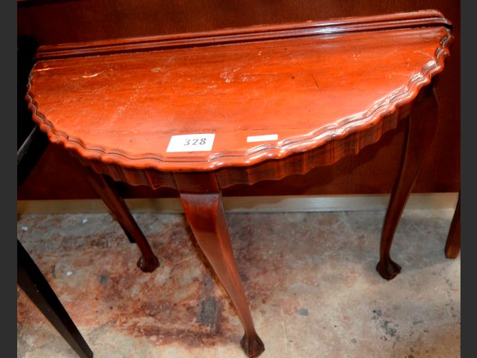 IMBUIA BALL & CLAW HALF MOON TABLE, 89 x 37 x 74cm [Repaired, light scratches to top]