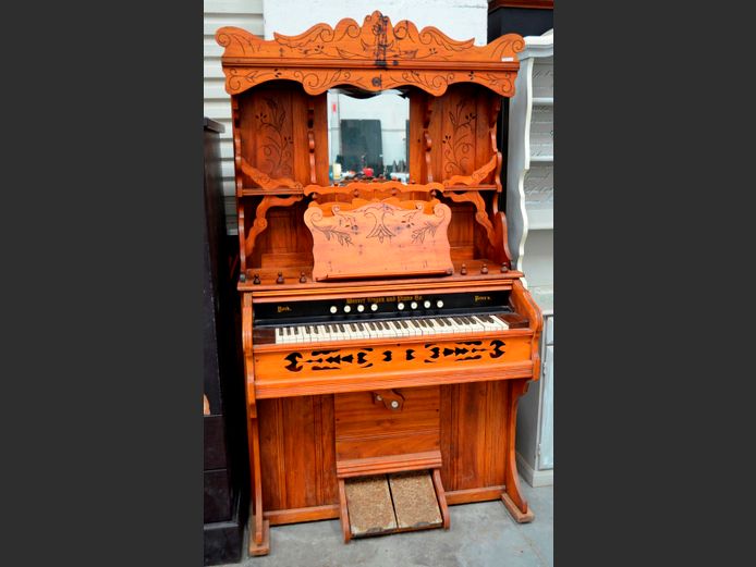 SATINWOOD ANTIQUE PEDAL ORGAN, 110 x 60 x 195cm