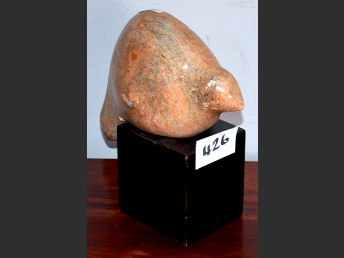 SOAPSTONE WALRUS ON PLINTH, 22cm Long x 26cm High [Including plinth]