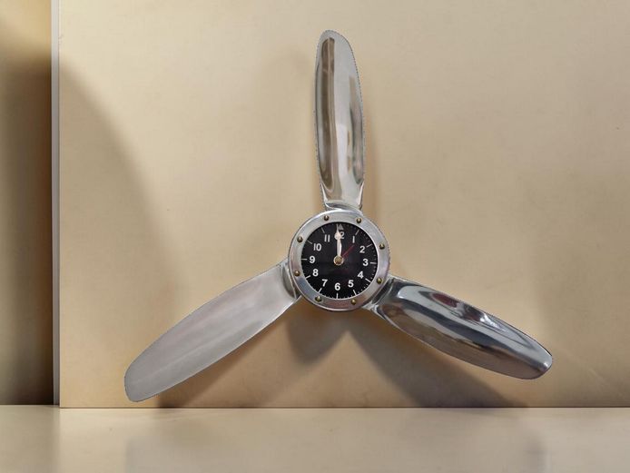 Vintage-Style Polished Aluminum Triple-Blade Propeller Wall Clock