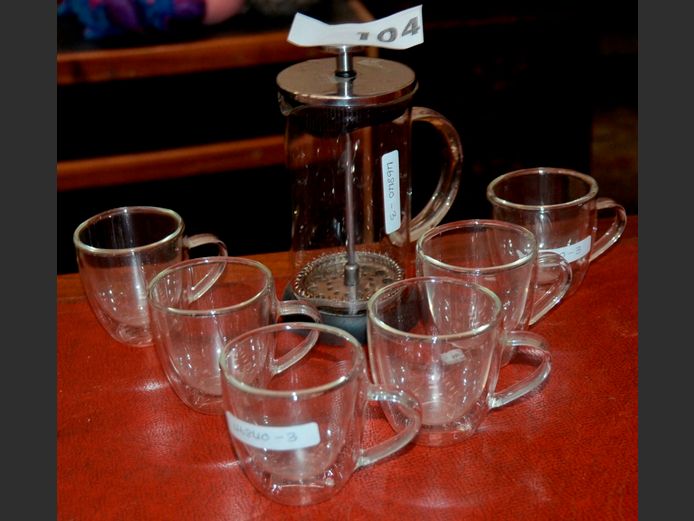 FRENCH PRESS WITH 6 GLASS ESPRESSO MUGS