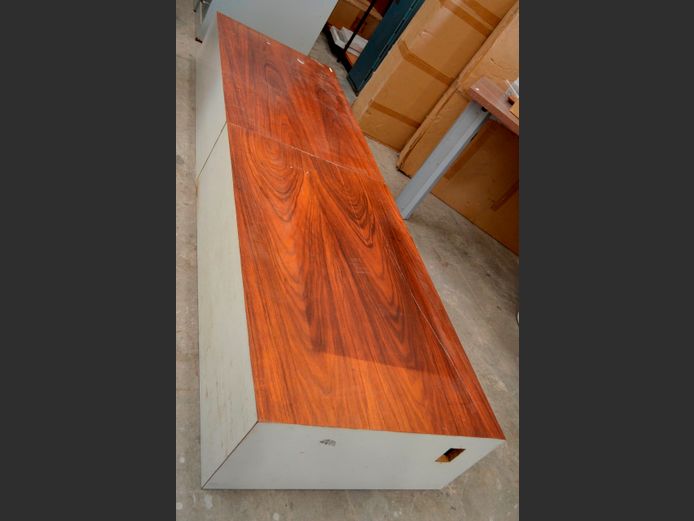 WHITE & MAHOGANY FINISH COFFEE TABLE, 220 x 70 x 28cm