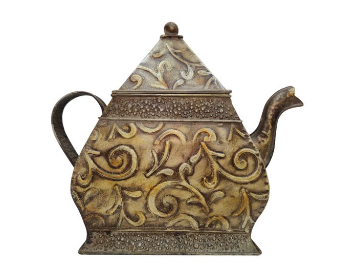 Vintage Embossed Baroque-Style Decorative Metal Teapot Vessel