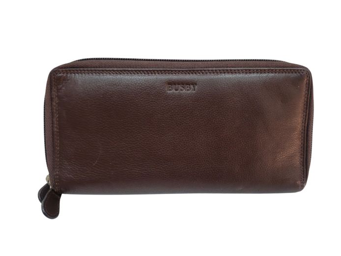 Busby Classic Brown Genuine Leather Zip-Around Purse
