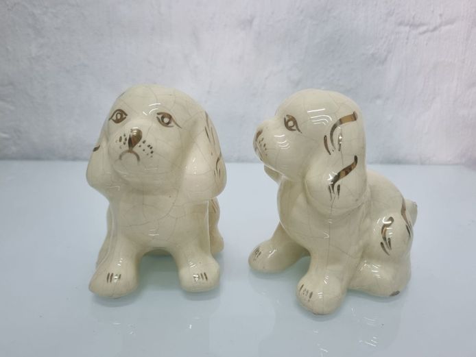 Pair of Vintage Staffordshire-Style Ceramic Puppies