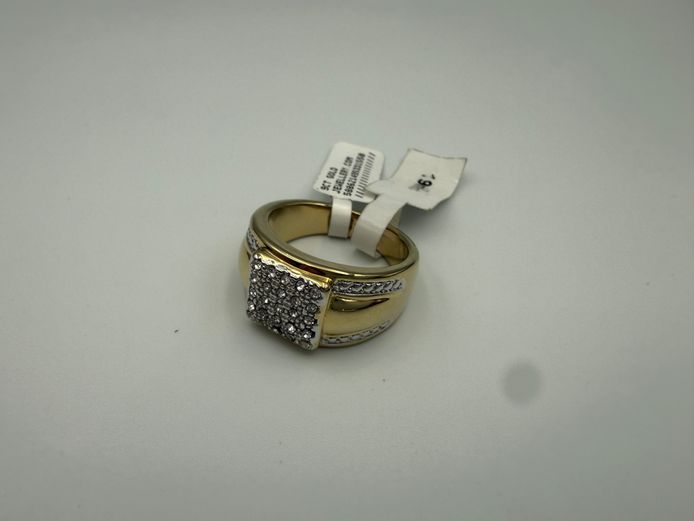 Gold coloured ring - 19mm TR908 with small diamonds setting