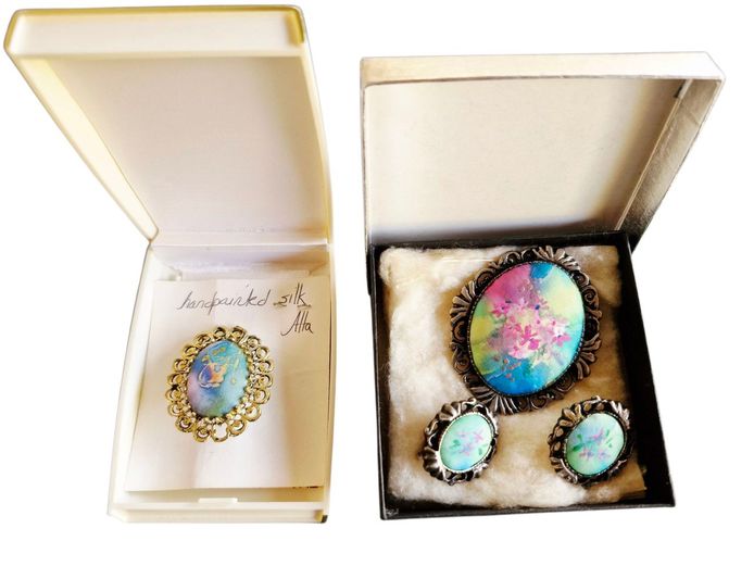 Hand Painted Silk Brooches & Earrings