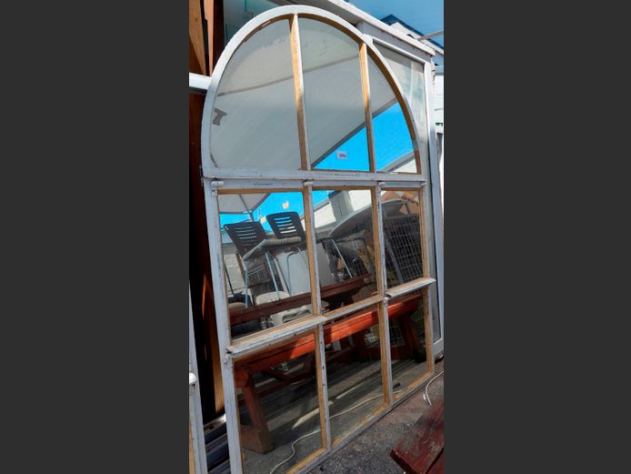 METAL & MIRROR ARCHED "WINDOW", 206 x 151cm