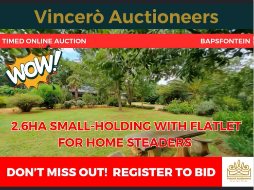 Spectacular 2.6 ha small-holding with a 3-bedroom house and 2-bedroom flatlet in Bapsfontein, near Pretoria.