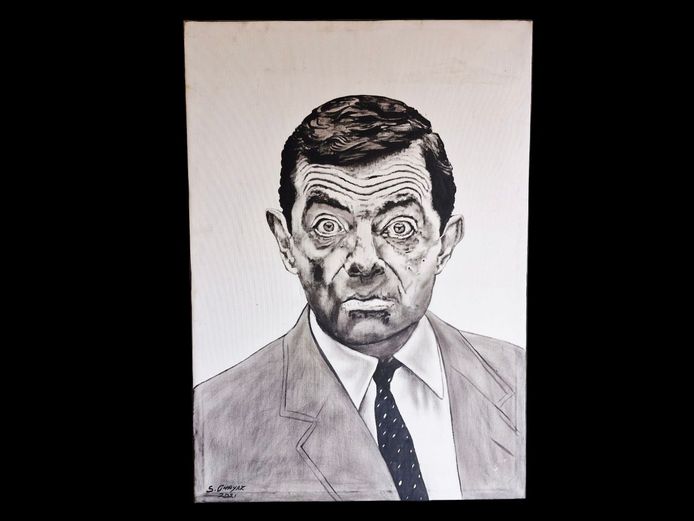 Canvas Charcoal Portrait of Rowan Atkinson "Mr. Bean"
