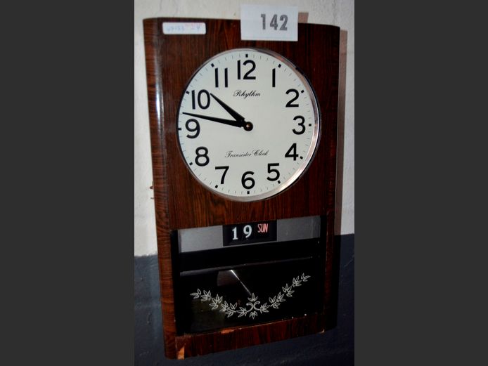 RHYTHM WALL CLOCK, 24 x 9.5 x 41cm [Veneer loose in places]