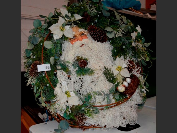 PAIR HAND CRAFTED FATHER CHRISTMAS WREATHS, 70cm Diameter