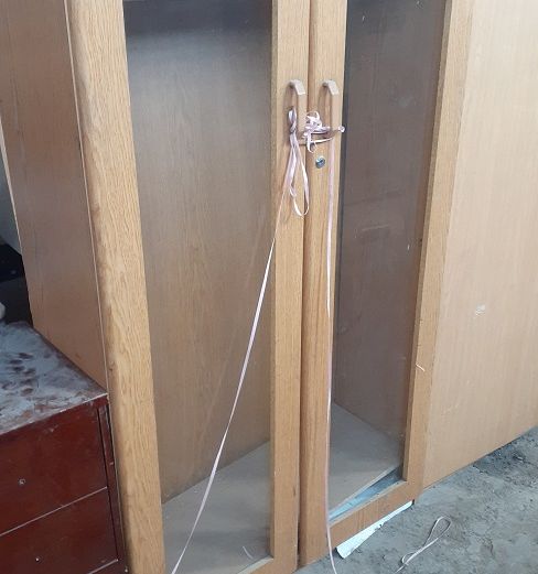 2 glass-doored wooden display unit