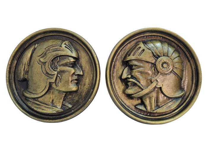Set of Two Vintage-Style Roman Soldier Resin Wall Plaques