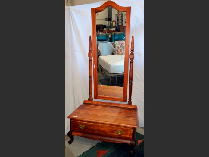 BLACKWOOD SINGLE DOOR CHEVAL DRESSING TABLE WITH MIRROR, 82 x 48 x 177cm