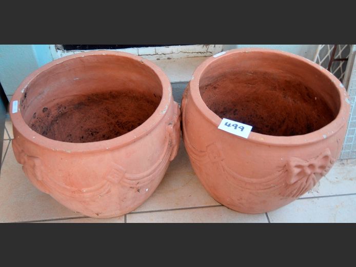 PAIR BROWN PLANT POTS, 42cm Diameter x 38cm High