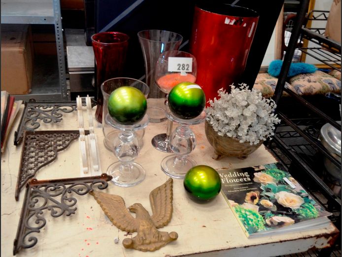 GLASS CANDLE STANDS, GLASS VASES, etc