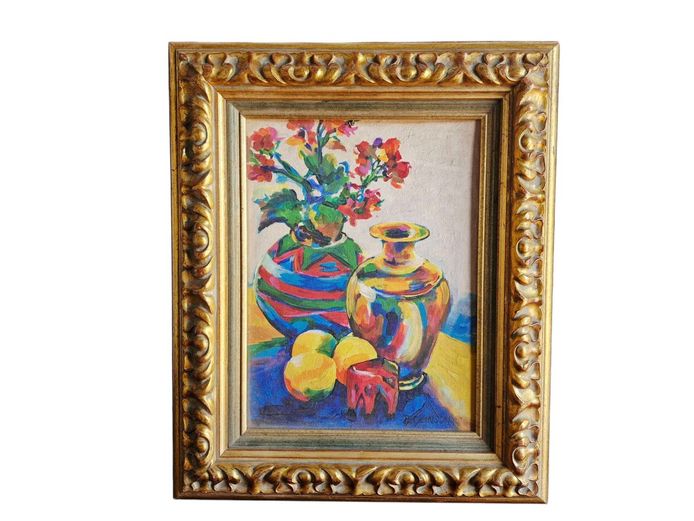Stunning Gold Ornate Framed Still Life Oil Painting | Signed