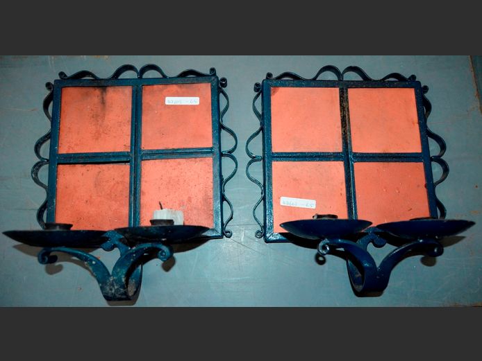PAIR TILED WALL MOUNT CANDLE HOLDERS, 30 x 27cm