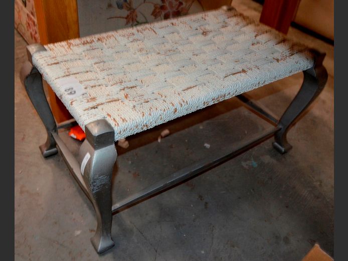 GREY PAINTED WOVEN SEAT BENCH, 68 x 40 x 34cm