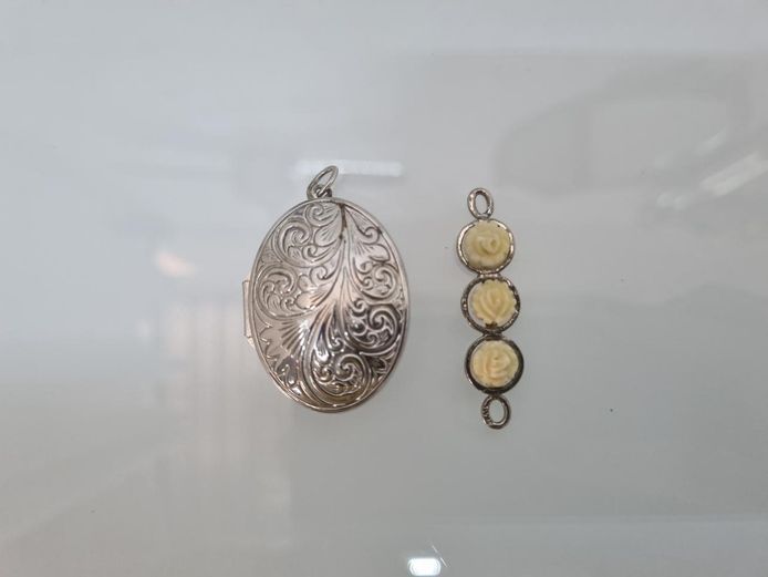 Curated Vintage Charm Set: Ornate Floral Locket & Triple Rose Connector