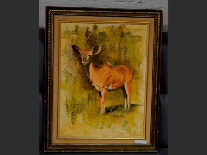 FRAMED OIL ON BOARD "KUDU" SIGNED ROB MACINTOSH 1982, 43.5 x 32.5cm