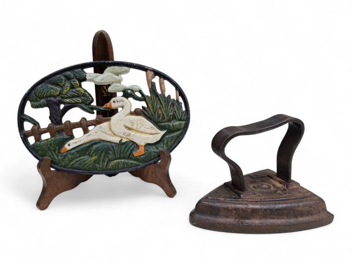 Vintage Cast Iron Trivet & Sad Iron
