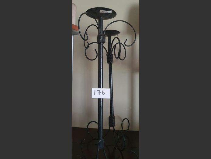 PAIR BLACK WROUGHT IRON CANDLE STANDS