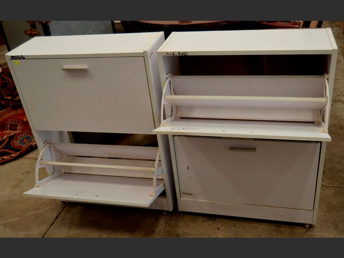 LOT OF 2: WHITE 2-DRAWER SHOE RACKS, 63 x 24 x 85cm