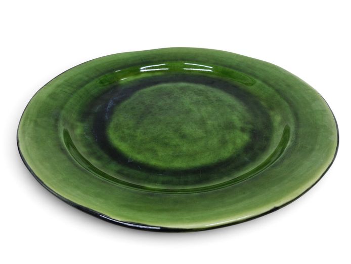 Artisanal Emerald Glazed Ceramic Platter