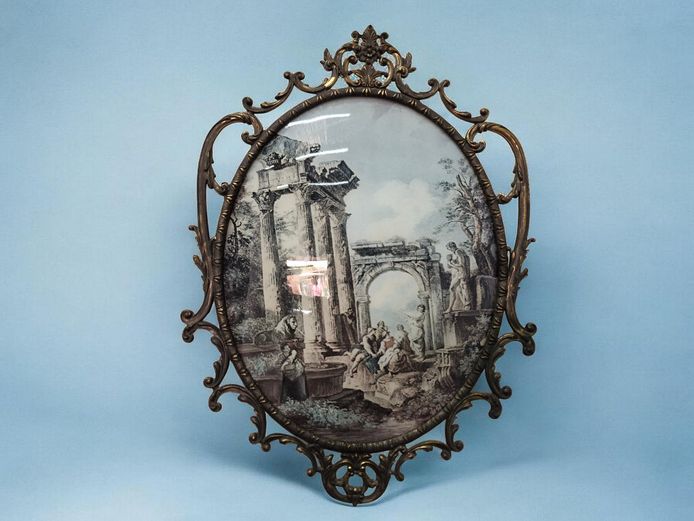 Italian Brass Filigree Frame with Convex Glass