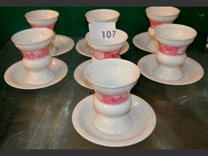 SET OF 7 GERMAN PORCELAIN GOBLETS & SAUCERS