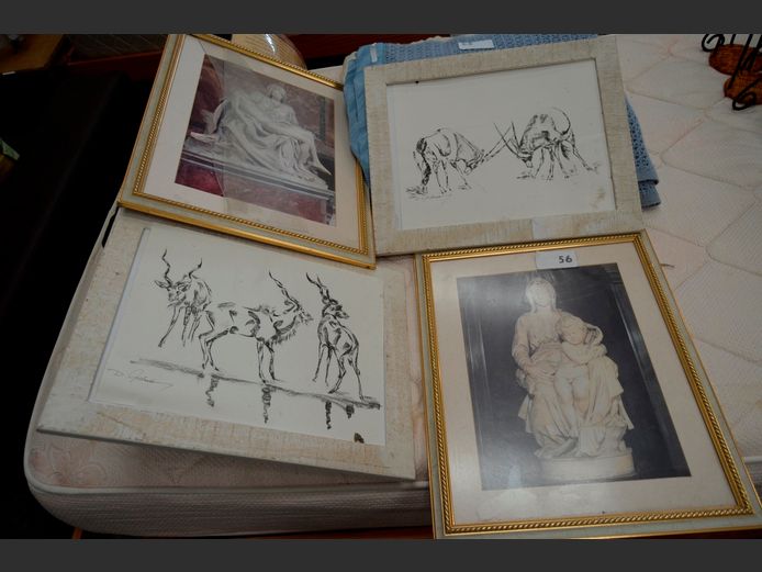 LOT: 2 x PAIRS FRAMED PRINTS [Glass broken to 2]