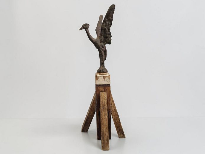 Vintage Cast Spelter Eagle on Rustic Timber Plinth