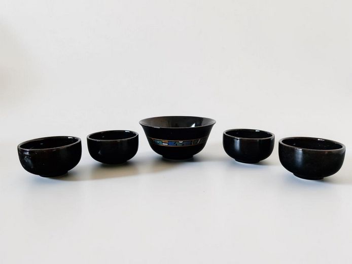 Vintage Arcoroc France Black Small Glass Bowl Set
