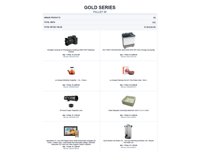 RETAIL RETURN STOCK ON PALLET TOTAL RETAIL VALUE: R49,032.00 STC